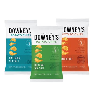 Downeys Potato Chips, Kettle-Cooked Potato Chips, Handcrafted Snack, Small-Batch, Light and Crispy, Gluten-Free, Made in Michigan (8oz, 3-Pack) (Variety)