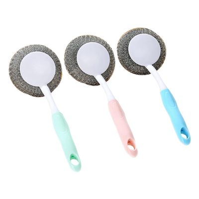 Efficient Dishwasher Brush Steel Ball Pot Dish Scrubber Dishwashing Tool Long Handle Comfortable Grip Style