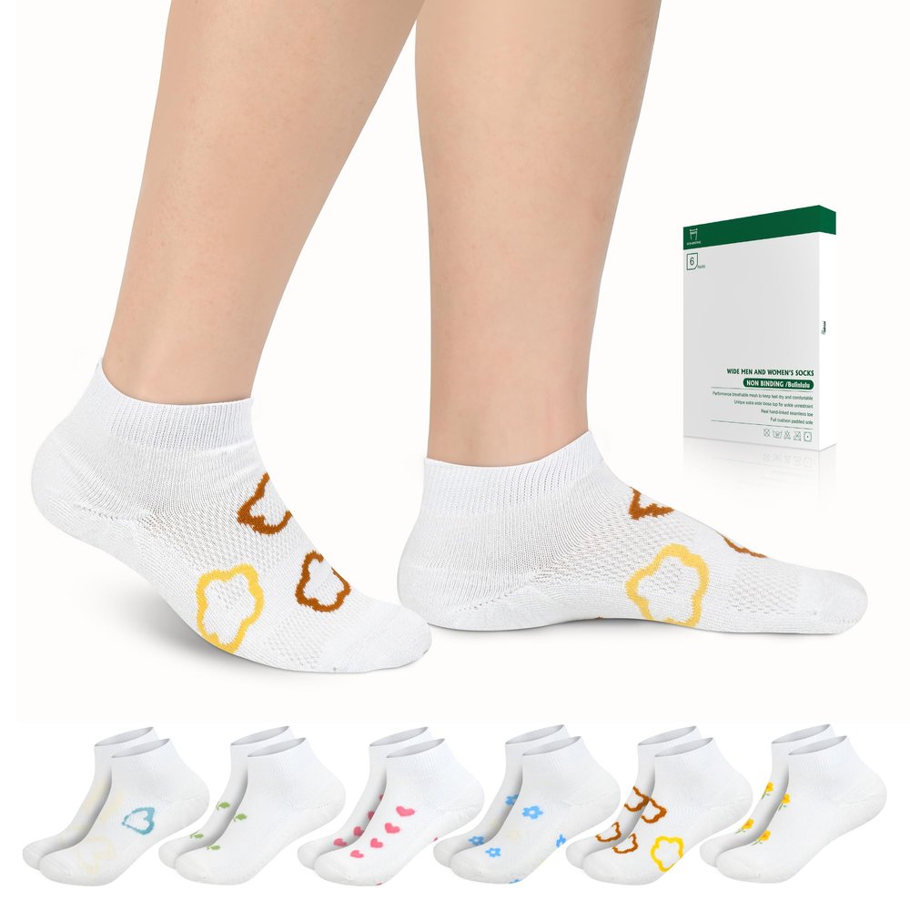 Bulinlulu Diabetic Socks for Men Women,6 Pairs Low Cut Non Binding Diabetic Socks,Bamboo Seamless Socks for Men Size 9-12 13-15(Light Bright Pattern-Medium)