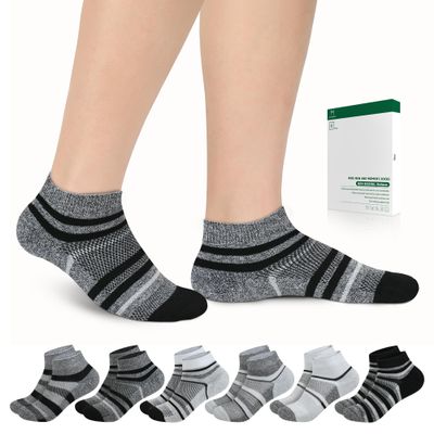 Bulinlulu Diabetic Socks for Men Women,6 Pairs Low Cut Non Binding Diabetic Socks,Bamboo Seamless Socks for Men Size 10-13 13-15(Dark Grey Stripe-Large)