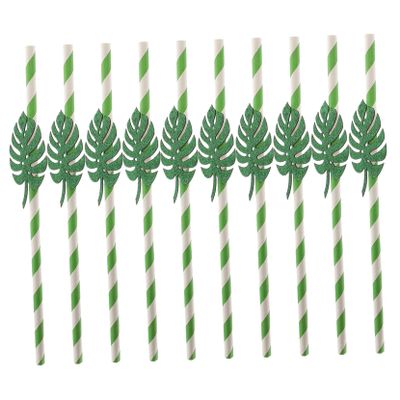 HOLIDYOYO 10pcs Tropical Hawaiian Paper Straws Set Glitter Monstera Leaf Design for Summer Parties Beach Gatherings and Pool Celebrations Disposable and Eco-friendly Drinking Straws