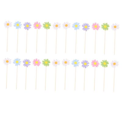 VOSAREA 24pcs Daisy Flower Cake Inserts for Summer Parties Creative Cupcake Toppers for Weddings and Birthdays Dessert Decorations for Family Gatherings