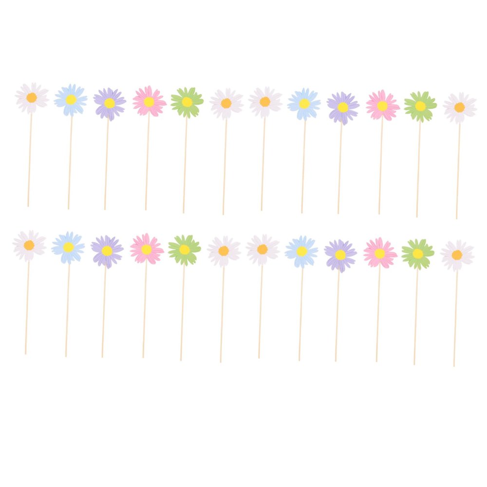VOSAREA 24pcs Daisy Flower Cake Inserts for Summer Parties Creative Cupcake Toppers for Weddings and Birthdays Dessert Decorations for Family Gatherings