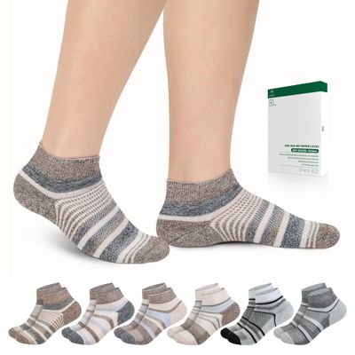 Bulinlulu Diabetic Socks for Men Women,6 Pairs Low Cut Non Binding Diabetic Socks,Bamboo Seamless Socks for Men Size 10-13 13-15(Dark Brown Stripe-Large)