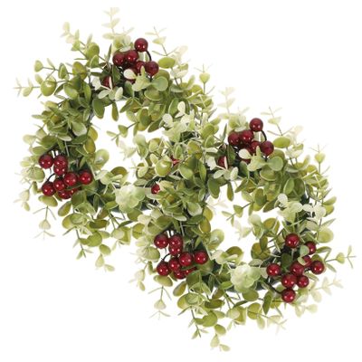 2pcs Eucalyptus Berry Candle Wreaths for Table Decor Faux Floral Candle Holders for Home Weddings Parties and Seasonal Celebrations