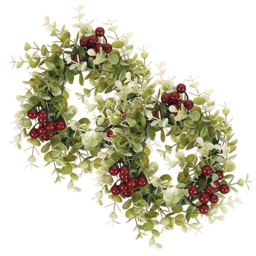 2pcs Eucalyptus Berry Candle Wreaths for Table Decor Faux Floral Candle Holders for Home Weddings Parties and Seasonal Celebrations