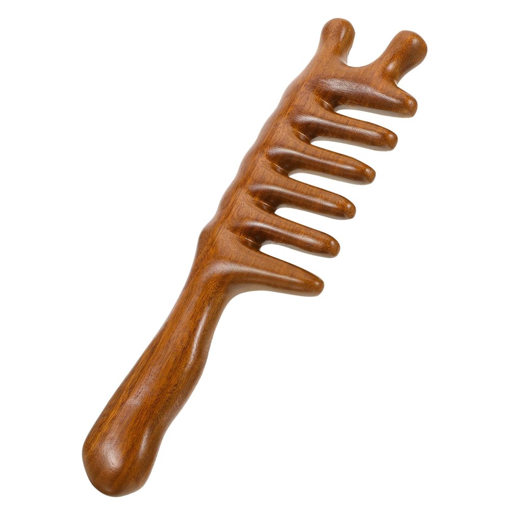MERRYHAPY Handheld Wide Tooth Scalp Brush Massager Decorative Wooden Comb Hair Caring Tool