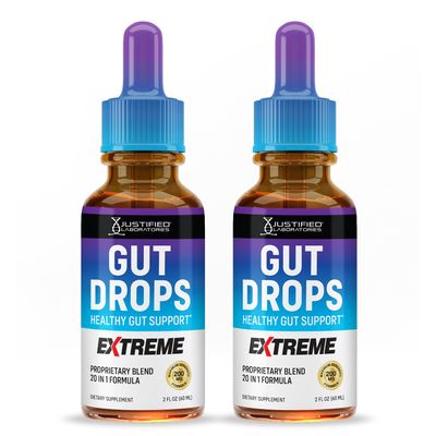 (2 Pack) Gut Drops Extreme 200MG Proprietary Blend 20-in-1 Formula Healthy Gut Support Liquid Supplement Formulated with Guarana Seed African Mango Green Tea Gluten-Free Non-GMO 2 Bottles