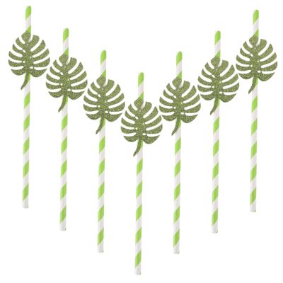 Outanaya 10pcs Tropical Monstera Disposable Drinking Straws Glitter Paper Straws for Weddings and Cocktails Safe and Drink Accessories