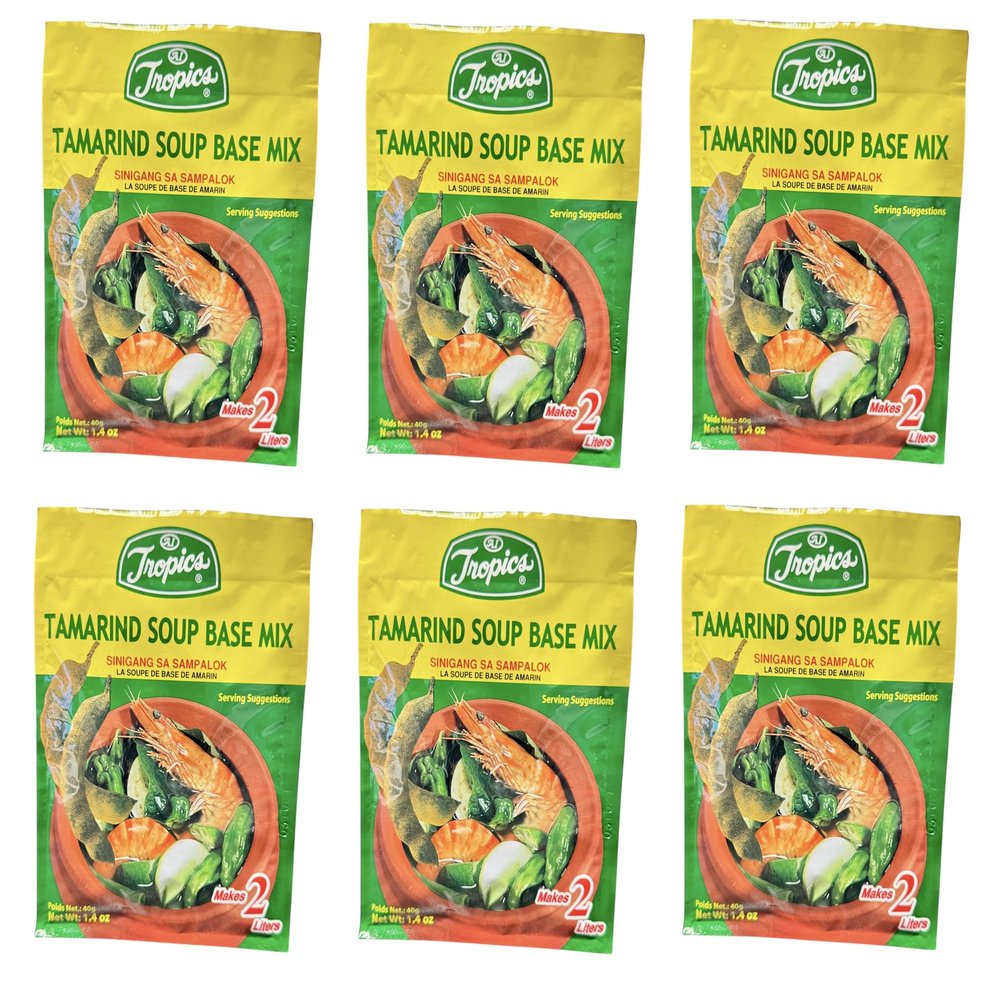 AquaNation Listing For Tropics Tamarind Soup Base Mix 1.4 oz Authentic Filipino Sinigang Sa Sampalok Seasoning Tangy & Savory Flavor for Traditional Sour Soup (Pack of 6)
