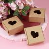 50Pcs 2.6x2.6x1.2in Brown Kraft Paper Box for Candy Jewelry Packing DIY Crafts with Ribbons Flowers Unique Window Cut Recycling view 2