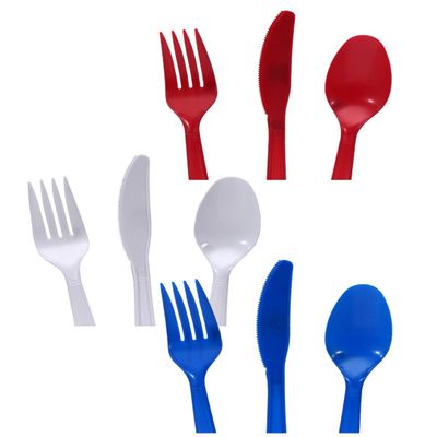 144 Plastic Disposible Utensils, Red White Blue 48 ct. each Bag
