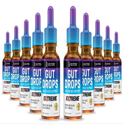 (10 Pack) Gut Drops Extreme 200MG Proprietary Blend 20-in-1 Formula Healthy Gut Support Liquid Supplement Formulated with Guarana Seed African Mango Green Tea Gluten-Free Non-GMO 10 Bottles
