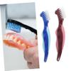 Didiseaon 4pcs Dual-Head Denture Cleaning Brush for Seniors Ergonomic Design Durable Material Portable Travel Red Blue Colors view 2