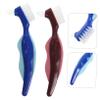 Didiseaon 4pcs Dual-Head Denture Cleaning Brush for Seniors Ergonomic Design Durable Material Portable Travel Red Blue Colors view 3