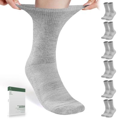 Bulinlulu Diabetic Socks for Men Women,6 Pairs Non Binding Crew Diabetic Neuropathy Socks with seamless toe for men size 13-15(Extra Large-Grey)
