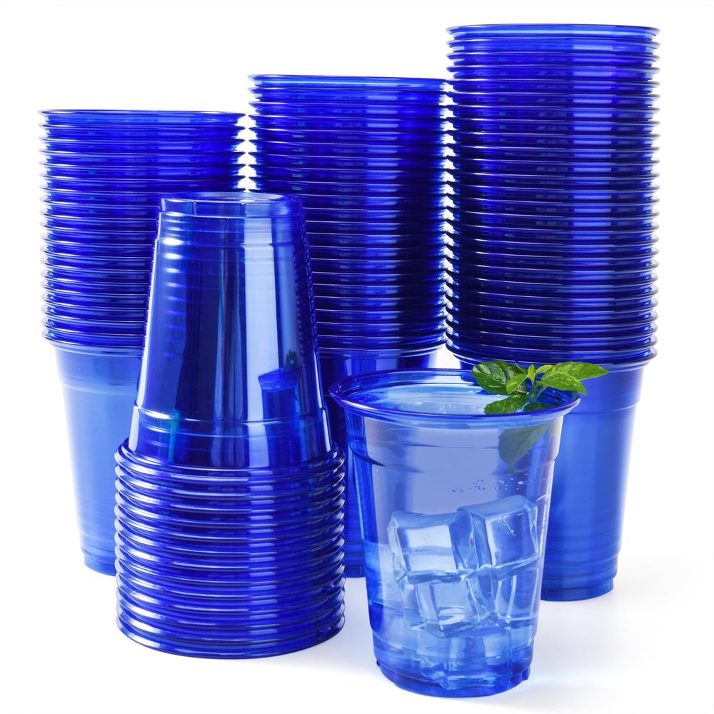Yicentdp 100 Pack Blue Clear Plastic Cups 12 oz Disposable Drinking Cups for Wedding Blue Birthday Party Supplies