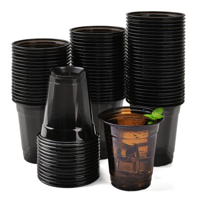 Yicentdp 50 Pack Black Clear Plastic Cups 12 oz Disposable Drinking Cups for Wedding Black Birthday Party Supplies