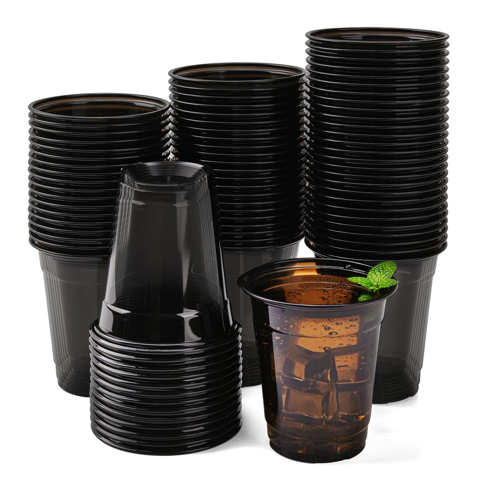 Yicentdp 50 Pack Black Clear Plastic Cups 12 oz Disposable Drinking Cups for Wedding Black Birthday Party Supplies