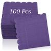 100 Pcs Cocktail Napkins, 2-Ply 5 x 5 Inches Disposable Scalloped Napkins, Thick Premium Dessert Napkins for Party, Wedding, Dinner, Birthday, Anniversary, Festival (Purple) view 1