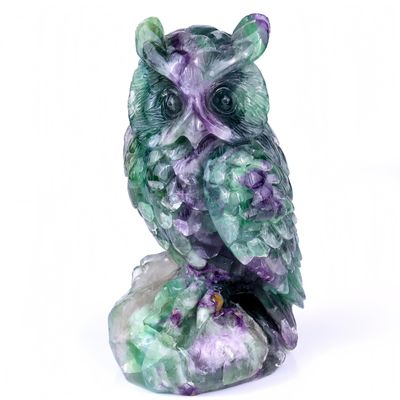 FENGSHUI-CAISHEN Top Natural Fluorite Jade Crystal for Owl Statue & Figurine, Feng Shui Statue, Healing Crystal Gifts & Decor, Chakra Crystals and Healing Stones, Owl Gifts & Decor