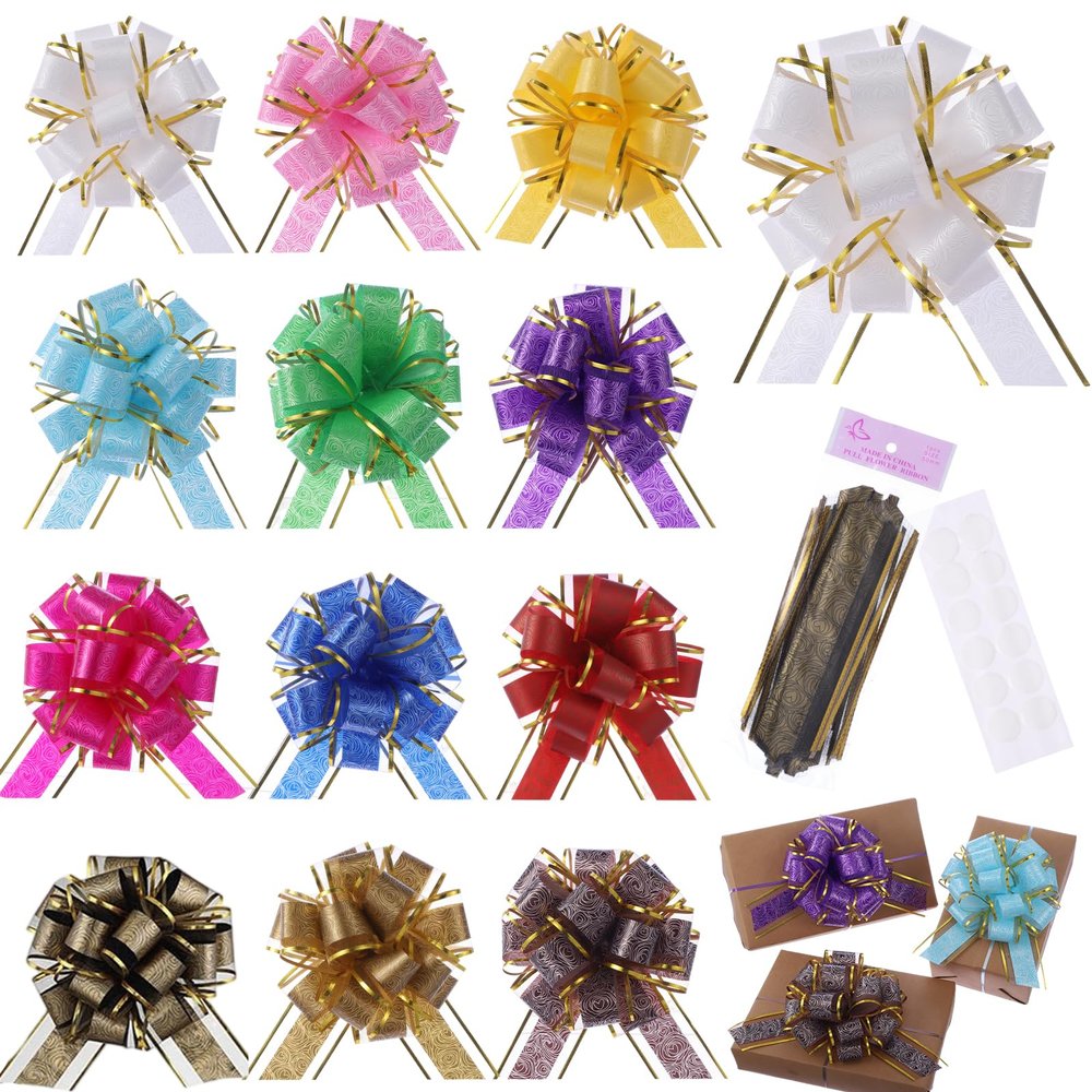 FORBINBO 12 Pieces Rose Pull Bows,7 Inches Pull Bows for Gift Wrapping,Basket and Wedding Decoration,Holiday and Birthday Presents Wrapping Bows,Christmas Bows for Gift Wrapping