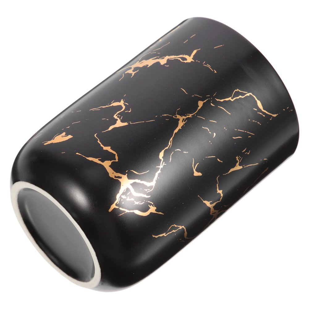 EXAOMBLE Marble Pattern Mouthwash Cup Ceramic Bathroom Storage Cup for Home and Travel Black Color
