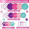 100Pcs Teal Blue Pink Purple Birthday Party Supplies Dog Paw Paper Plates and Napkins Paw Print Party Decorations Disposable Puppy Themed Tableware Set for Boy Girls Birthday Baby Shower Serves 25 view 2