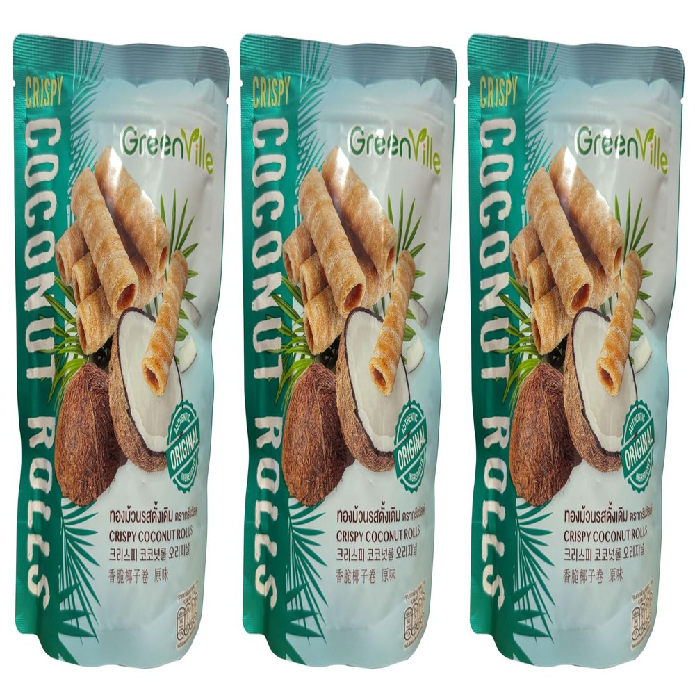 Greenville Crispy Coconut Roll Original Flavor 70g(2.46 Oz.) Pack of 3