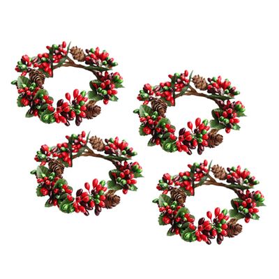 Cabilock 4pcs Handmade Artificial Berry Wreaths for Candle Decoration Berry Garland for Festive Centerpieces for Holiday Table Decor