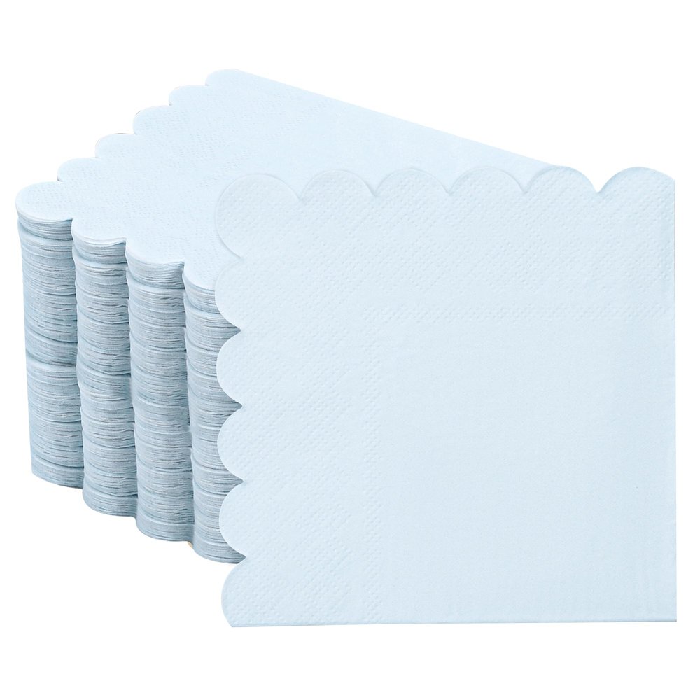100 Pack Disposable Cocktail Napkins, 5 x 5 Inches, 2-Ply, Scalloped Edge, for Dinner Wedding Birthday Party Bridal Anniversary Reception Event