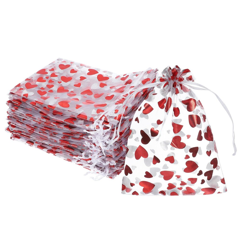 uxcell 100 Pcs Valentine Treat Bags, 7.1" X5.1" Cello Treat Bags with Twist Ties, for Cookie Candy Wrapping Supplies, White