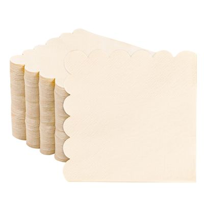 100 Pack Disposable Cocktail Napkins, 5 x 5 Inches, 2-Ply, Scalloped Edge, for Dinner Wedding Birthday Party Bridal Anniversary Reception Event