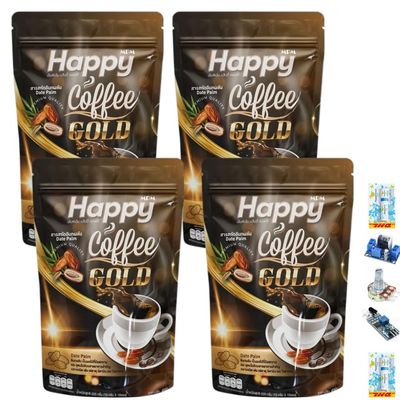 225 Gram/Pack (15 Sachets) Happy Coffee Gold Delicious Intense Much Mellow Premium Arabica 10in1 (of 4) By Thaigiftshop [Get Free Tomato Facial Mask]