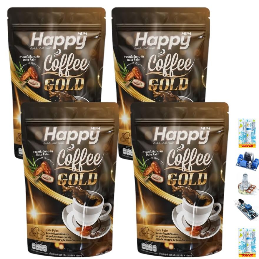 225 Gram/Pack (15 Sachets) Happy Coffee Gold Delicious Intense Much Mellow Premium Arabica 10in1 (of 4) By Thaigiftshop [Get Free Tomato Facial Mask]