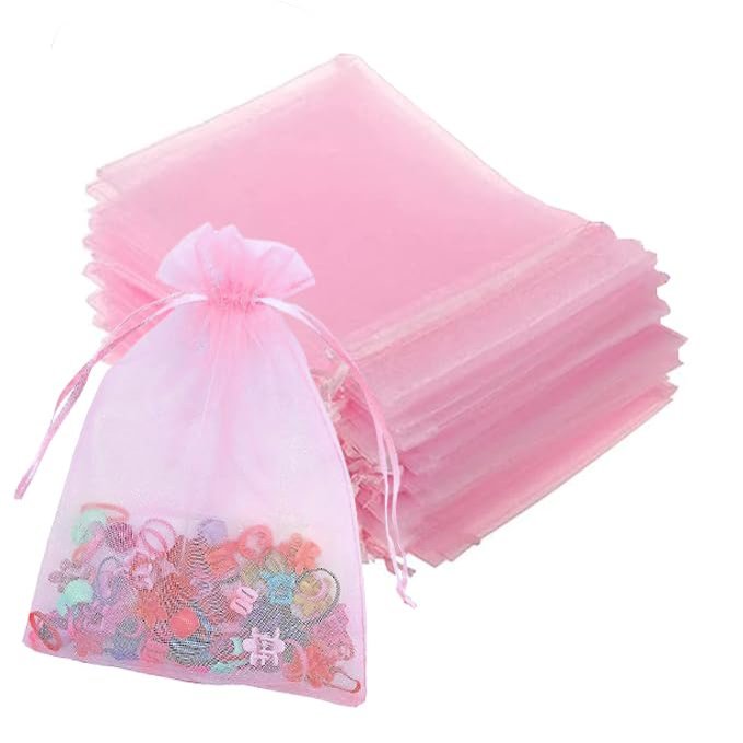 100pcs Organza Bags-Pink 3.94''x4.72''(10x12cm) Satin Drawstring Organza Pouch Wedding Party Festival, Christmas, Favor Gift Bag Jewelry Watch Bags