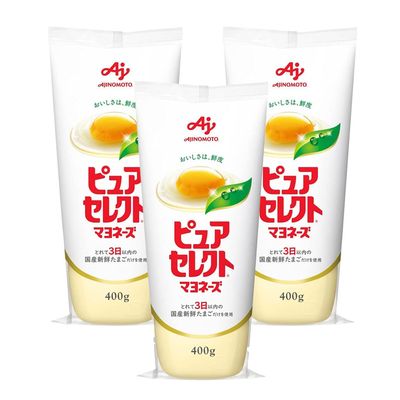 Ajinomoto Pure Select Mayonnaise | Authentic Japanese Mayonnaise | Made with Fresh Whole Eggs and Premium Oils for a Smooth, Mellow Flavor | Innovative Freshness-Preserving Packaging (3 bottles, 400, Gram)