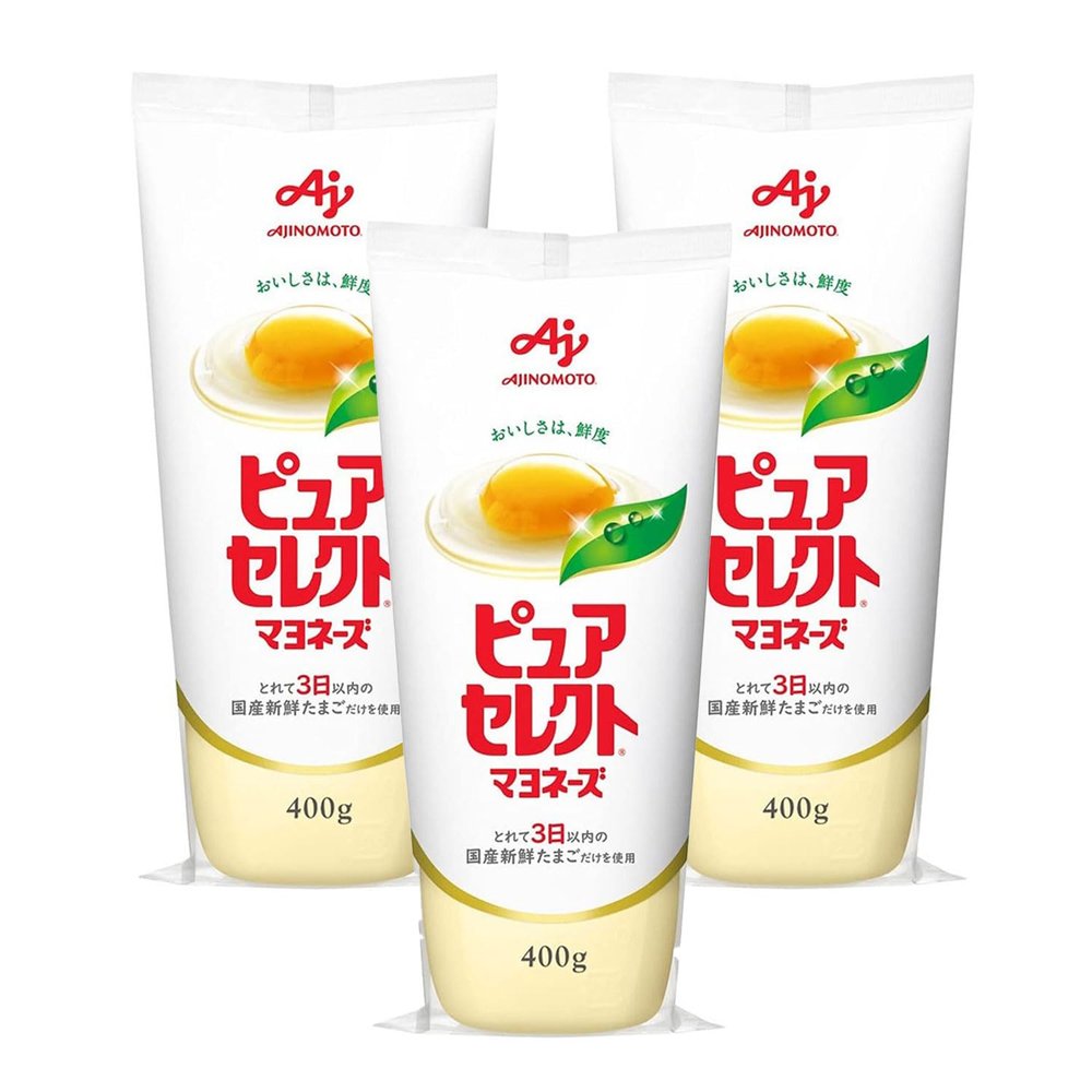Ajinomoto Pure Select Mayonnaise | Authentic Japanese Mayonnaise | Made with Fresh Whole Eggs and Premium Oils for a Smooth, Mellow Flavor | Innovative Freshness-Preserving Packaging (3 bottles, 400, Gram)