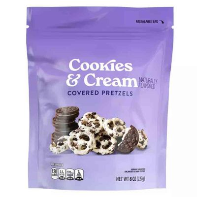 Cookies & Cream White Chocolate Covered Pretzels, Naturally Flavored Crunchy Snack Snacking Gift Food Treat, 8oz Clancy Bag
