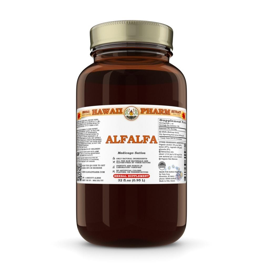 Alfalfa (Medicago Sativa) Dry Sprouting Seed Tincture, Made in Hawaii, Raw Materials, All Natural, Vegan, Pure Liquid Extract - 32 fl.oz