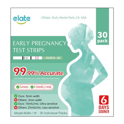 Elate Pregnancy Test Strips 30 Count, Early Detection HCG Test, 10 MIU/ml High Sensitivity, 99.99% Accurate Results, 6 Days Sooner, Easy to Use Home Pregnancy Test