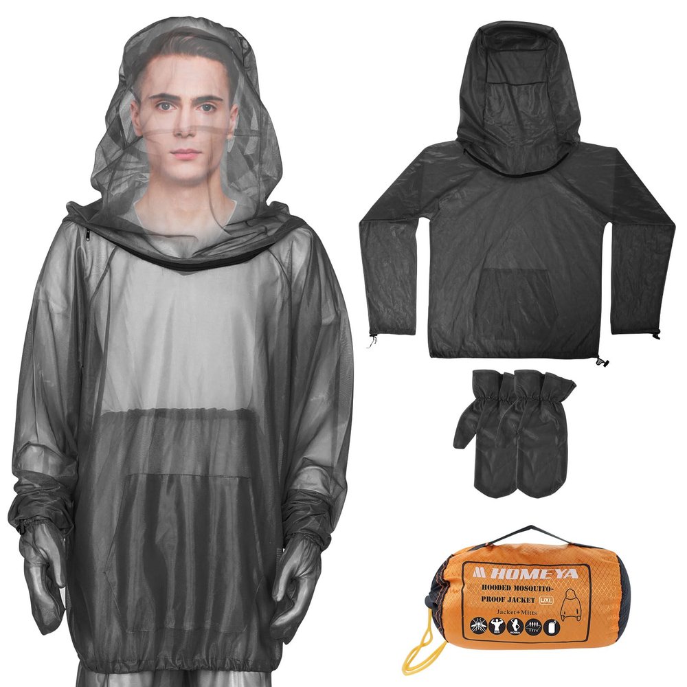 2-Piece Net Suit L/XL, Zippered Hood Jacket & Gloves Set, Thickened Breathable Mesh, Adjustable Fit for Upper Body Protection, Unisex Lightweight Outdoor Gear for Camping, Fishing, Hiking, Gardening