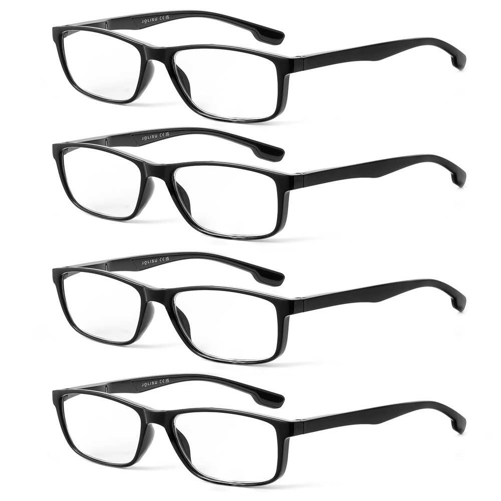 JOLISU 4 Pack Reading Glasses Men Blue Light Blocking with Spring Hinge, Anti Eyestrain/UV Large Wide Square Computer Readers (2.25)