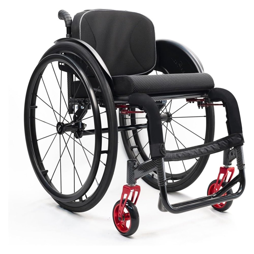 JINMLBO All-Terrain Sports Wheelchair - Aluminum, Portable, Lightweight, Adult Wheelchair with Anti-Tipper, Self-Propelled, Transport with Handbrakes(43cm/16.9in)