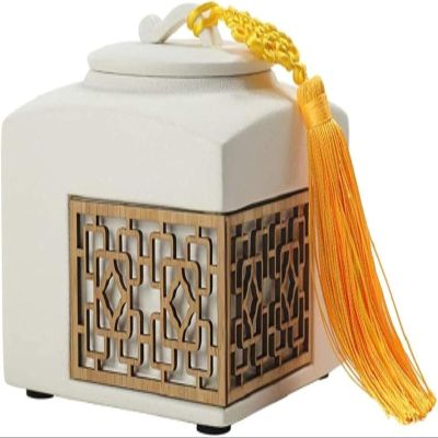 LILIUPEILONG Adult Urn, Pet Memorial Box, Blue Patterned Ceramic Coffin, Dog, Cat, Funeral Jar