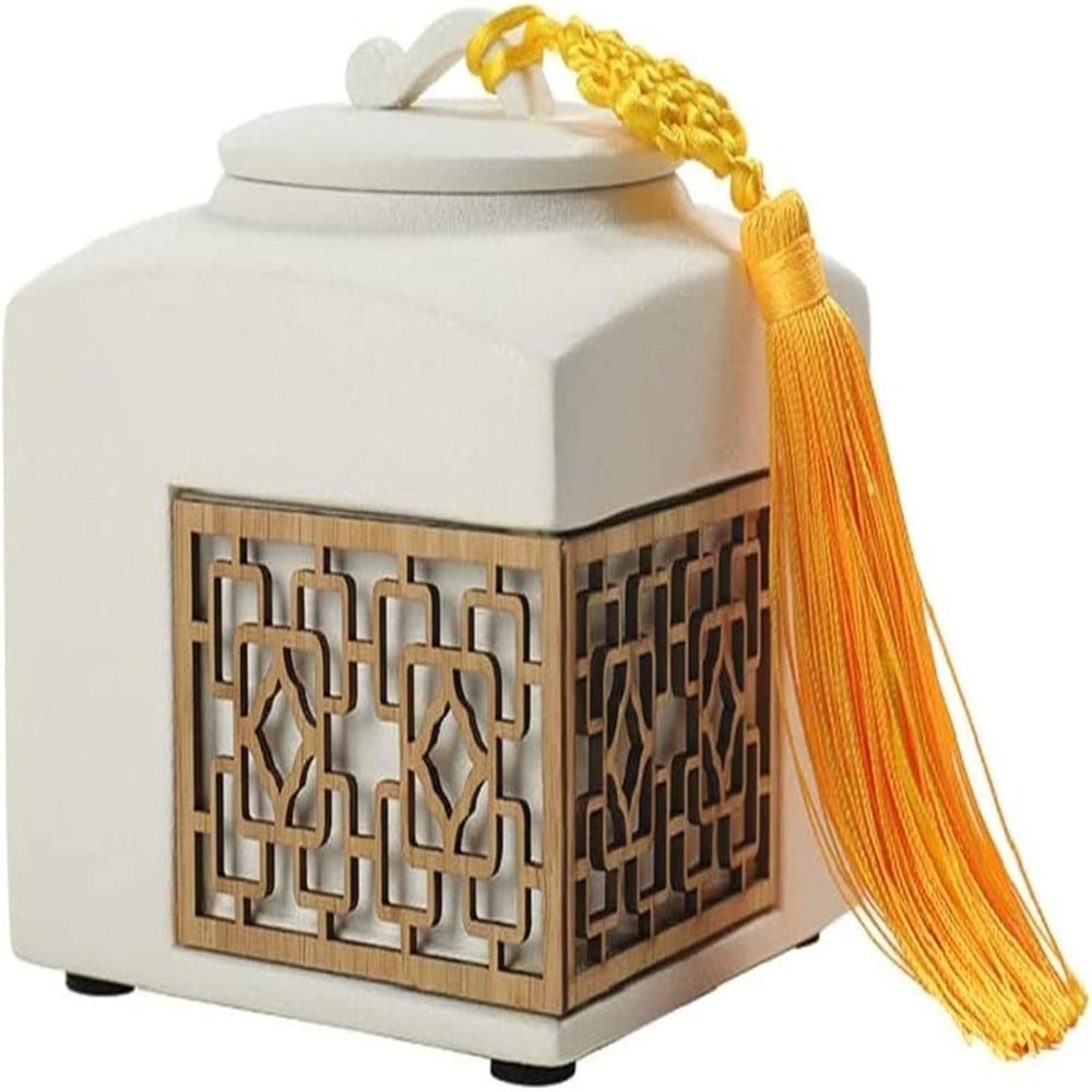 LILIUPEILONG Adult Urn, Pet Memorial Box, Blue Patterned Ceramic Coffin, Dog, Cat, Funeral Jar