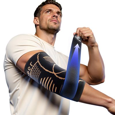 Copper-Infused Elbow Brace for Tendonitis and Tennis Elbow [Medical-Grade Stronger Support] Elbow Compression Sleeve with Adjustable Strap for Arthritis, Golfers, Bursitis, Elbow Pain Relief, Weightlifting, Fit for Men & Women