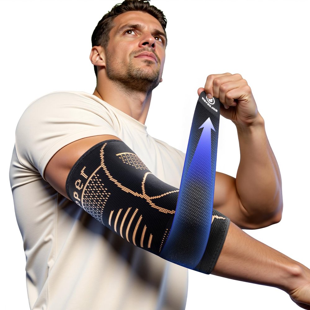 Copper-Infused Elbow Brace for Tendonitis and Tennis Elbow [Medical-Grade Stronger Support] Elbow Compression Sleeve with Adjustable Strap for Arthritis, Golfers, Bursitis, Elbow Pain Relief, Weightlifting, Fit for Men & Women