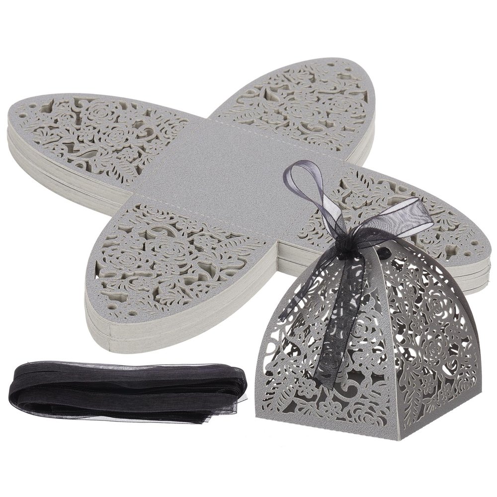 PATIKIL 2.36x2.36x2.76 Inch Favor Boxes, 50 Pcs Candy Party Gift Boxes for Wedding Mother's Day Easter Anniversary Christmas Graduation Celebration, Dark Silver