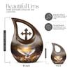 JAGLASH Flying Dove Bird Funeral Urns for Adult Male - White and Orange Flowers Large Cross Drop Ash Holder for Cremains - Brown Urn for Adult Female Ashes with Velvet Bag, 10 Inch view 2